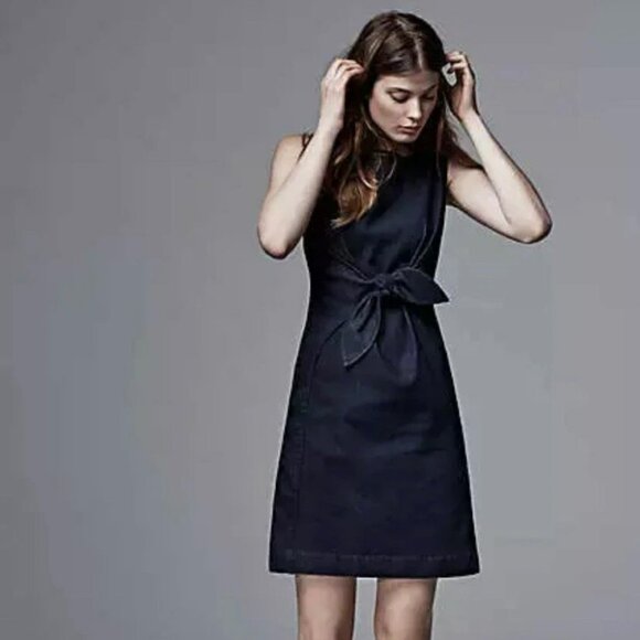 Holding Horses Anthropologie Denim Ribbon Dress Women 12 Blue Stretch Boho - Picture 2 of 13